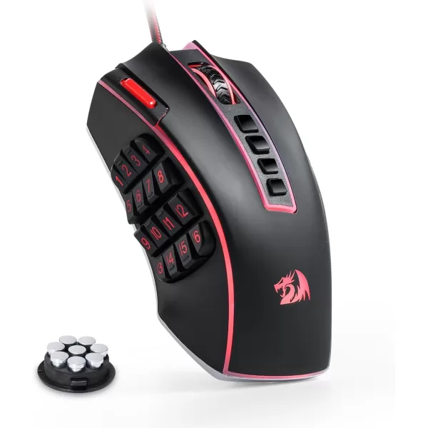 Redragon M908 Impact RGB LED MMO Gaming Mouse with 12 Side Buttons Optical Wired Ergonomic Gamer Mouse with Max 12400DPI High Precision 18 Programmable Macro Shortcuts Comfort GripBlack