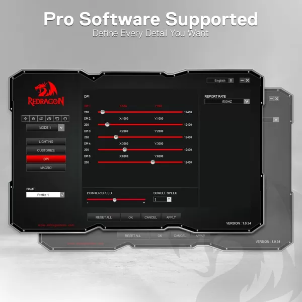 Redragon M908 Impact RGB LED MMO Gaming Mouse with 12 Side Buttons Optical Wired Ergonomic Gamer Mouse with Max 12400DPI High Precision 18 Programmable Macro Shortcuts Comfort GripWhite