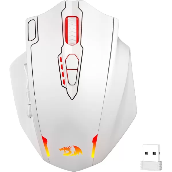 Redragon M908 Impact RGB LED MMO Gaming Mouse with 12 Side Buttons Optical Wired Ergonomic Gamer Mouse with Max 12400DPI High Precision 18 Programmable Macro Shortcuts Comfort GripWhite