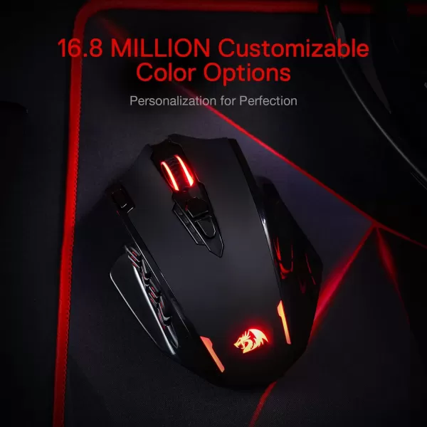 Redragon M908 Impact RGB LED MMO Gaming Mouse with 12 Side Buttons Optical Wired Ergonomic Gamer Mouse with Max 12400DPI High Precision 18 Programmable Macro Shortcuts Comfort GripBlack