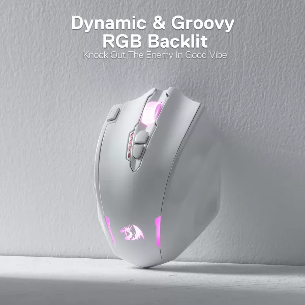 Redragon M908 Impact RGB LED MMO Gaming Mouse with 12 Side Buttons Optical Wired Ergonomic Gamer Mouse with Max 12400DPI High Precision 18 Programmable Macro Shortcuts Comfort GripWhite