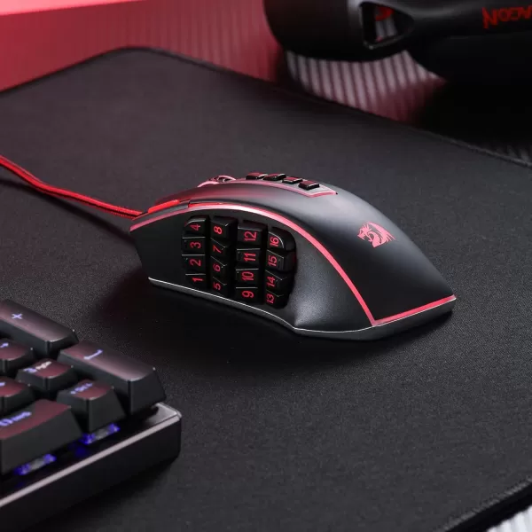 Redragon M908 Impact RGB LED MMO Gaming Mouse with 12 Side Buttons Optical Wired Ergonomic Gamer Mouse with Max 12400DPI High Precision 18 Programmable Macro Shortcuts Comfort GripBlack
