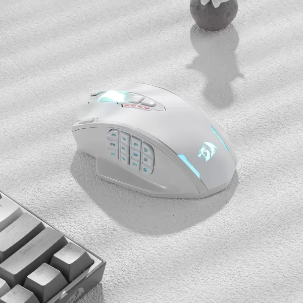 Redragon M908 Impact RGB LED MMO Gaming Mouse with 12 Side Buttons Optical Wired Ergonomic Gamer Mouse with Max 12400DPI High Precision 18 Programmable Macro Shortcuts Comfort GripWhite