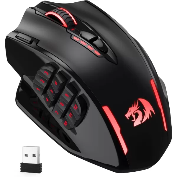 Redragon M908 Impact RGB LED MMO Gaming Mouse with 12 Side Buttons Optical Wired Ergonomic Gamer Mouse with Max 12400DPI High Precision 18 Programmable Macro Shortcuts Comfort GripBlack
