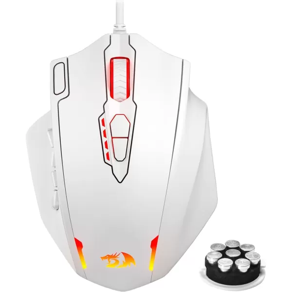 Redragon M908 Impact RGB LED MMO Gaming Mouse with 12 Side Buttons Optical Wired Ergonomic Gamer Mouse with Max 12400DPI High Precision 18 Programmable Macro Shortcuts Comfort GripWhite