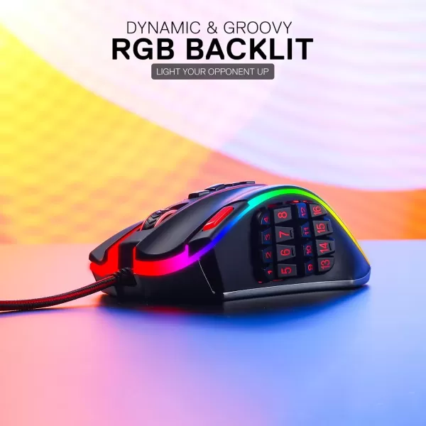 Redragon M908 Impact RGB LED MMO Gaming Mouse with 12 Side Buttons Optical Wired Ergonomic Gamer Mouse with Max 12400DPI High Precision 18 Programmable Macro Shortcuts Comfort GripBlack