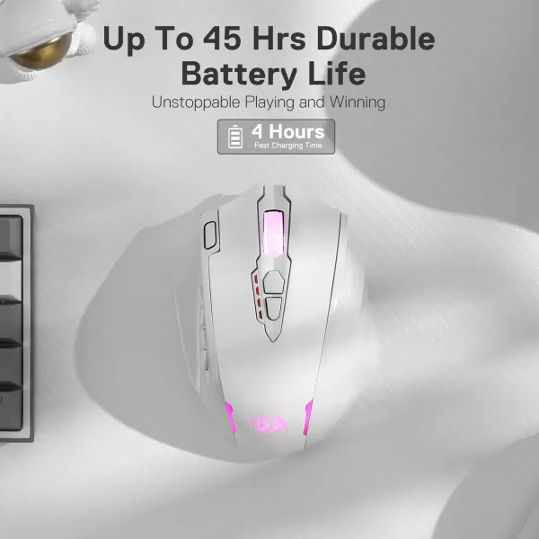Redragon M908 Impact RGB LED MMO Gaming Mouse with 12 Side Buttons Optical Wired Ergonomic Gamer Mouse with Max 12400DPI High Precision 18 Programmable Macro Shortcuts Comfort GripWhite