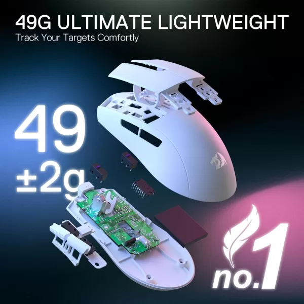 Redragon M916 PRO 3Mode Wireless Gaming Mouse 49G UltraLight 26K DPI Gamer Mouse wErgonomic Natural Grip Build Full Programmable Buttons Software Supports DIY Keybinds ampamp DPIWhite
