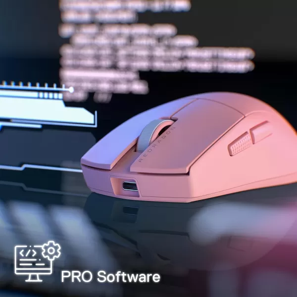 Redragon M916 PRO 3Mode Wireless Gaming Mouse 49G UltraLight 26K DPI Gamer Mouse wErgonomic Natural Grip Build Full Programmable Buttons Software Supports DIY Keybinds ampamp DPIPink
