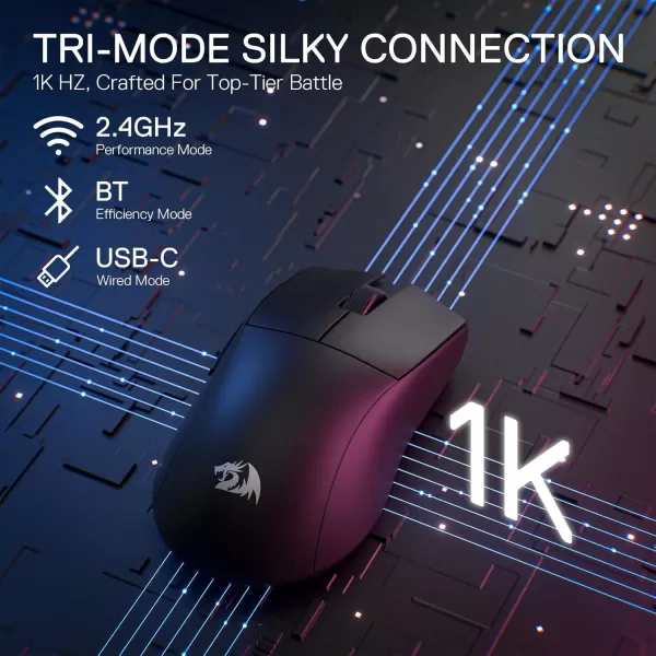 Redragon M916 PRO 3Mode Wireless Gaming Mouse 49G UltraLight 26K DPI Gamer Mouse wErgonomic Natural Grip Build Full Programmable Buttons Software Supports DIY Keybinds ampamp DPIBlack