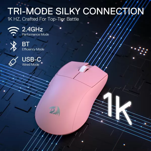 Redragon M916 PRO 3Mode Wireless Gaming Mouse 49G UltraLight 26K DPI Gamer Mouse wErgonomic Natural Grip Build Full Programmable Buttons Software Supports DIY Keybinds ampamp DPIPink