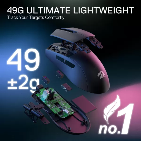 Redragon M916 PRO 3Mode Wireless Gaming Mouse 49G UltraLight 26K DPI Gamer Mouse wErgonomic Natural Grip Build Full Programmable Buttons Software Supports DIY Keybinds ampamp DPIBlack