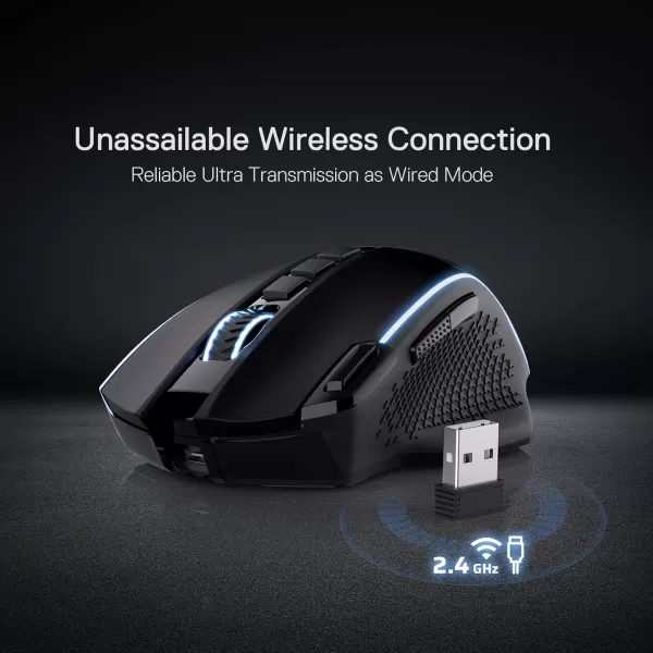 Redragon M991 Wireless Gaming Mouse 19000 DPI WiredWireless Gamer Mouse wRapid Fire Key 9 Macro Buttons 45Hour Power Capacity and RGB Backlight for PCMacLaptopBlack