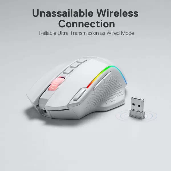 Redragon M991 Wireless Gaming Mouse 19000 DPI WiredWireless Gamer Mouse wRapid Fire Key 9 Macro Buttons 45Hour Power Capacity and RGB Backlight for PCMacLaptopWhite