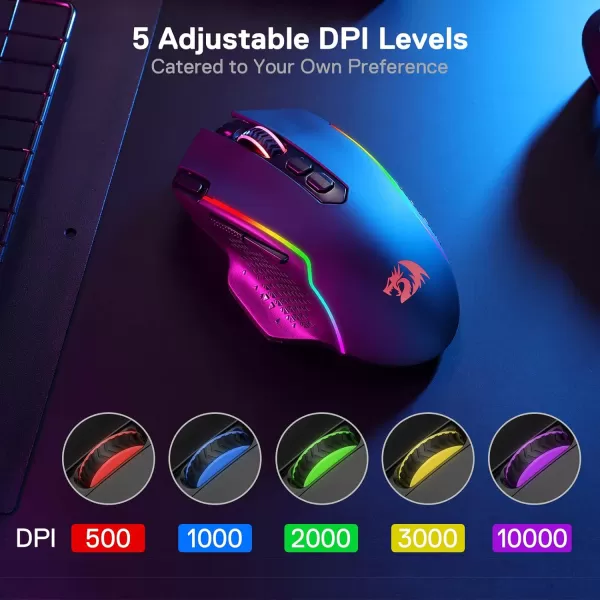 Redragon M991 Wireless Gaming Mouse 19000 DPI WiredWireless Gamer Mouse wRapid Fire Key 9 Macro Buttons 45Hour Power Capacity and RGB Backlight for PCMacLaptopBlack