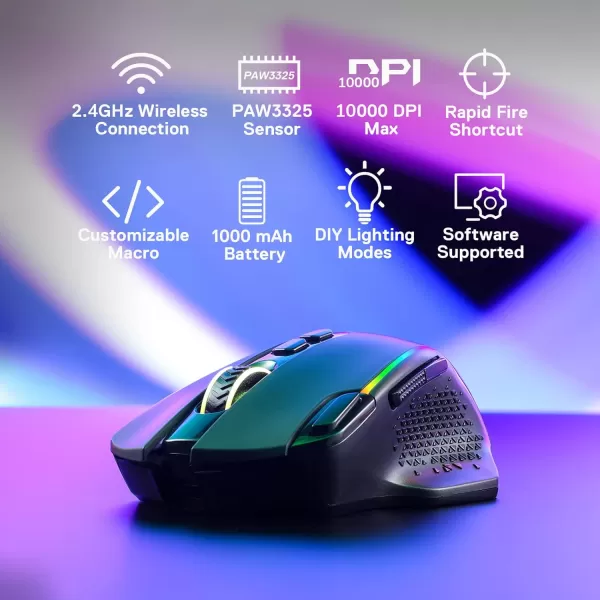 Redragon M991 Wireless Gaming Mouse 19000 DPI WiredWireless Gamer Mouse wRapid Fire Key 9 Macro Buttons 45Hour Power Capacity and RGB Backlight for PCMacLaptopBlack