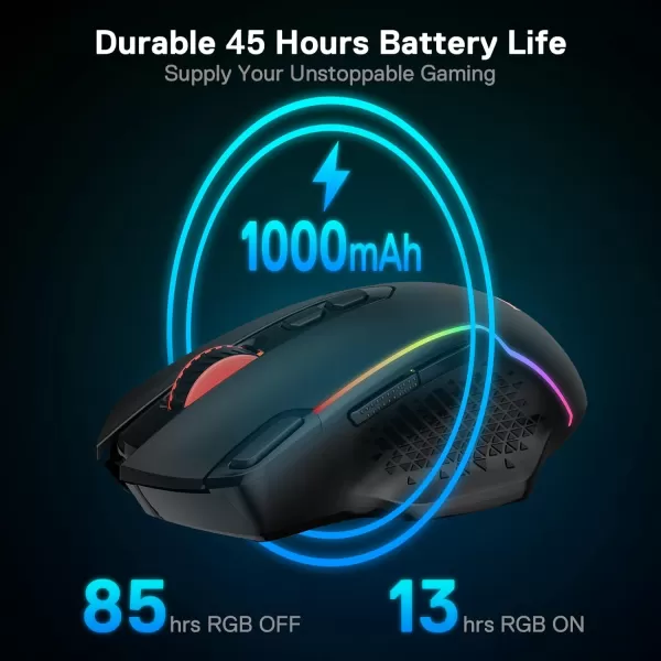 Redragon M991 Wireless Gaming Mouse 19000 DPI WiredWireless Gamer Mouse wRapid Fire Key 9 Macro Buttons 45Hour Power Capacity and RGB Backlight for PCMacLaptopBlack