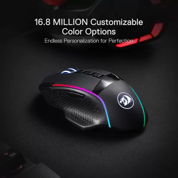 Redragon M991 Wireless Gaming Mouse 19000 DPI WiredWireless Gamer Mouse wRapid Fire Key 9 Macro Buttons 45Hour Power Capacity and RGB Backlight for PCMacLaptopBlack
