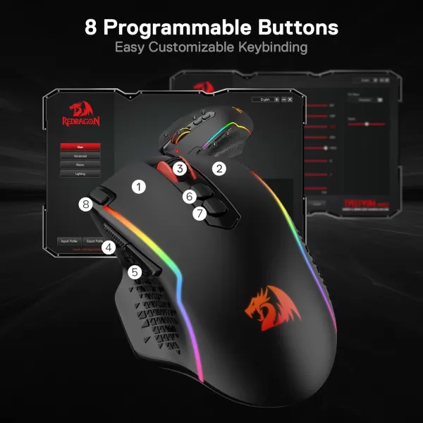 Redragon M991 Wireless Gaming Mouse 19000 DPI WiredWireless Gamer Mouse wRapid Fire Key 9 Macro Buttons 45Hour Power Capacity and RGB Backlight for PCMacLaptopBlack