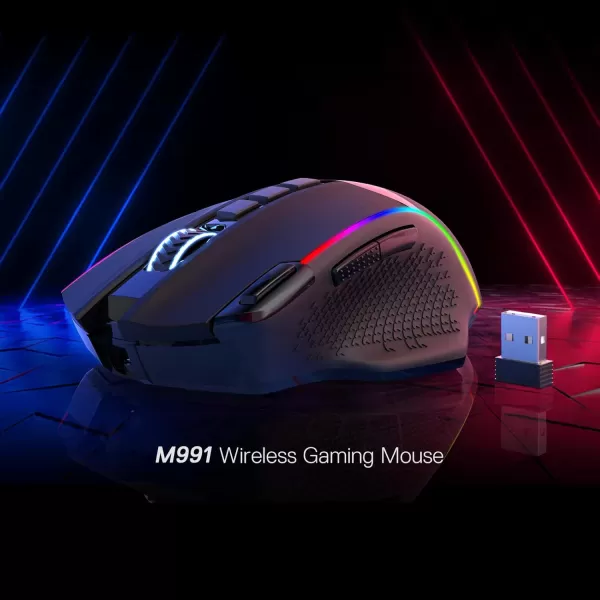 Redragon M991 Wireless Gaming Mouse 19000 DPI WiredWireless Gamer Mouse wRapid Fire Key 9 Macro Buttons 45Hour Power Capacity and RGB Backlight for PCMacLaptopBlack