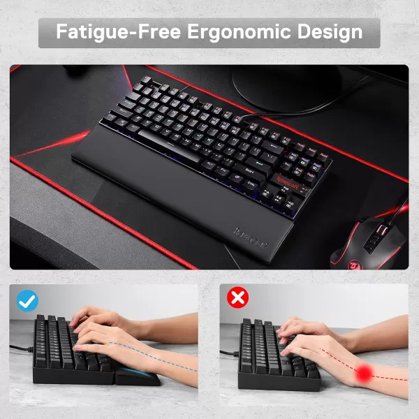 Redragon P035 Meteor S Computer Keyboard Wrist Rest Pad Ergonomic Soft Memory Foam Wrist Support wAntiSlip Rubber Base 60 61 Keys Compact Size 1138 x 287 in 078 inch 20mm Height Black80 Tenkeyless