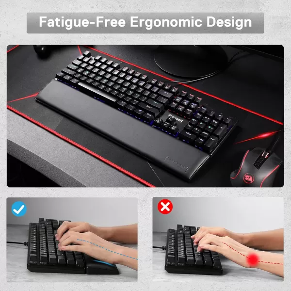Redragon P035 Meteor S Computer Keyboard Wrist Rest Pad Ergonomic Soft Memory Foam Wrist Support wAntiSlip Rubber Base 60 61 Keys Compact Size 1138 x 287 in 078 inch 20mm Height Black100 Standard