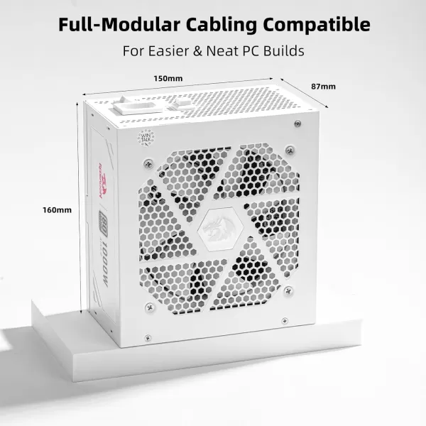 Redragon PSU006 80 Gold 750 Watt ATX Fully Modular Power Supply w 80 Plus Gold Certified Compact 160mm Size and Low Noise RGB Fan 0 RPM 100 Japanese Capacitors Full Mod Cables WhiteATX 30 Platinum WT