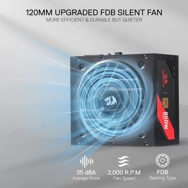Redragon PSU006 80 Gold 750 Watt ATX Fully Modular Power Supply w 80 Plus Gold Certified Compact 160mm Size and Low Noise RGB Fan 0 RPM 100 Japanese Capacitors Full Mod Cables WhiteATX 31 Gold BK