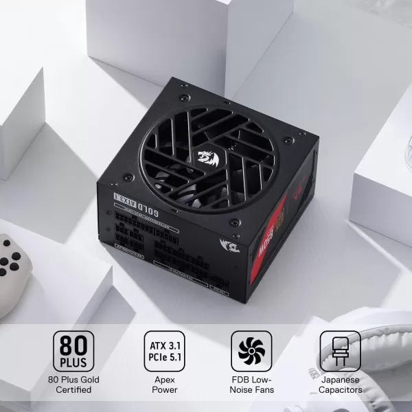 Redragon PSU006 80 Gold 750 Watt ATX Fully Modular Power Supply w 80 Plus Gold Certified Compact 160mm Size and Low Noise RGB Fan 0 RPM 100 Japanese Capacitors Full Mod Cables WhiteATX 31 Gold BK