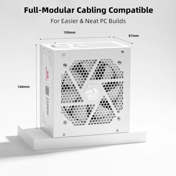 Redragon PSU006 80 Gold 750 Watt ATX Fully Modular Power Supply w 80 Plus Gold Certified Compact 160mm Size and Low Noise RGB Fan 0 RPM 100 Japanese Capacitors Full Mod Cables WhiteATX 30 Platinum WT