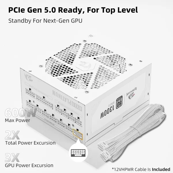 Redragon PSU006 80 Gold 750 Watt ATX Fully Modular Power Supply w 80 Plus Gold Certified Compact 160mm Size and Low Noise RGB Fan 0 RPM 100 Japanese Capacitors Full Mod Cables WhiteATX 30 Platinum WT