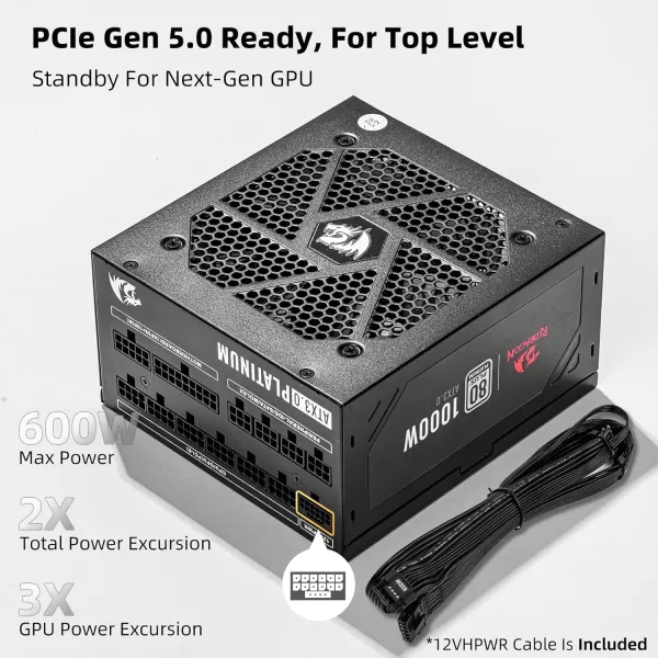 Redragon PSU006 80 Gold 750 Watt ATX Fully Modular Power Supply w 80 Plus Gold Certified Compact 160mm Size and Low Noise RGB Fan 0 RPM 100 Japanese Capacitors Full Mod Cables WhiteATX 30 Platinum BK