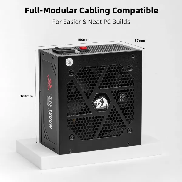 Redragon PSU006 80 Gold 750 Watt ATX Fully Modular Power Supply w 80 Plus Gold Certified Compact 160mm Size and Low Noise RGB Fan 0 RPM 100 Japanese Capacitors Full Mod Cables WhiteATX 30 Platinum BK