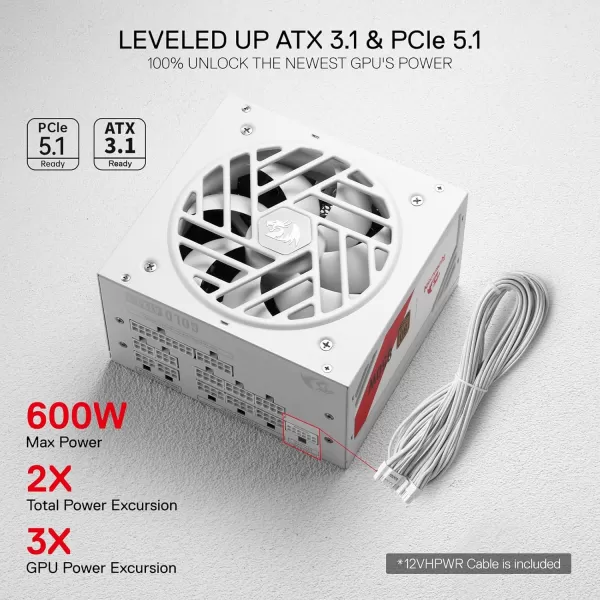 Redragon PSU006 80 Gold 750 Watt ATX Fully Modular Power Supply w 80 Plus Gold Certified Compact 160mm Size and Low Noise RGB Fan 0 RPM 100 Japanese Capacitors Full Mod Cables WhiteATX 31 Gold WT