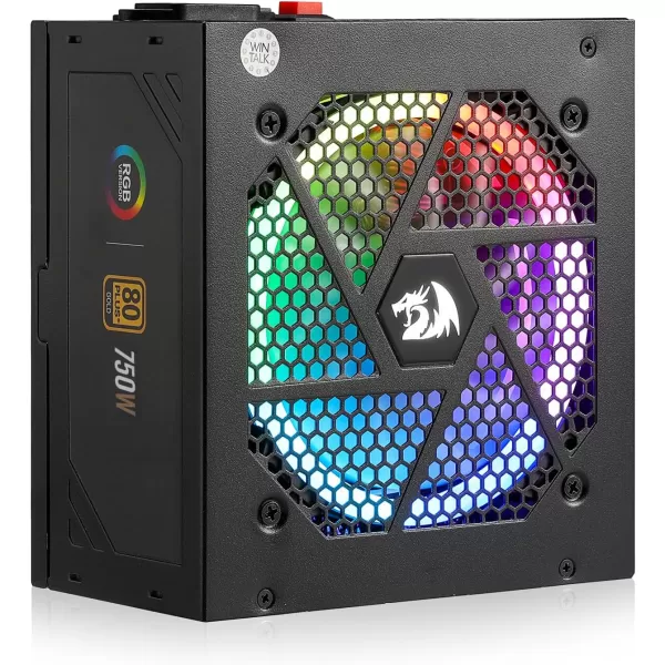 Redragon PSU006 80 Gold 750 Watt ATX Fully Modular Power Supply w 80 Plus Gold Certified Compact 160mm Size and Low Noise RGB Fan 0 RPM 100 Japanese Capacitors Full Mod Cables WhiteATX Gold BK