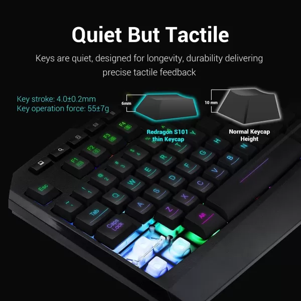 Redragon S101 Wired RGB Backlit Gaming Keyboard with Multimedia Keys Wrist Rest and Red Backlit Mouse Combo 3200 DPI for Windows PC Gamers WhiteBlack