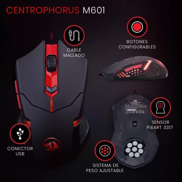 Redragon S101 Wired RGB Backlit Gaming Keyboard with Multimedia Keys Wrist Rest and Red Backlit Mouse Combo 3200 DPI for Windows PC Gamers WhiteBlack