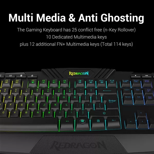 Redragon S101 Wired RGB Backlit Gaming Keyboard with Multimedia Keys Wrist Rest and Red Backlit Mouse Combo 3200 DPI for Windows PC Gamers WhiteBlack