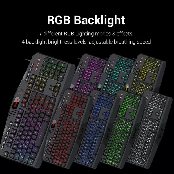 Redragon S101 Wired RGB Backlit Gaming Keyboard with Multimedia Keys Wrist Rest and Red Backlit Mouse Combo 3200 DPI for Windows PC Gamers WhiteBlack