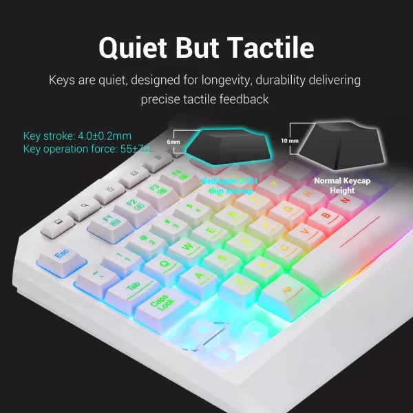 Redragon S101 Wired RGB Backlit Gaming Keyboard with Multimedia Keys Wrist Rest and Red Backlit Mouse Combo 3200 DPI for Windows PC Gamers WhiteWhite