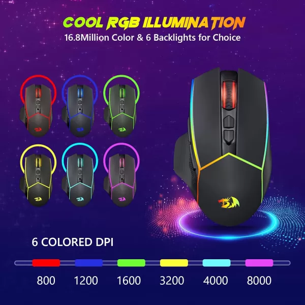 Redragon Wired Gaming Mouse RGB Backlit Ergonomic Gamer Mouse Up to 8000 DPI 11 Programmable Buttons ampamp 7 Backlit Modes Extra Sniper Button Mouse Gamer for Windows PC Gamers M614trimode