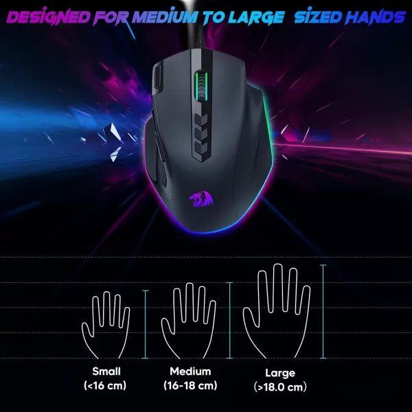 Redragon Wired Gaming Mouse RGB Backlit Ergonomic Gamer Mouse Up to 8000 DPI 11 Programmable Buttons ampamp 7 Backlit Modes Extra Sniper Button Mouse Gamer for Windows PC Gamers M614wired