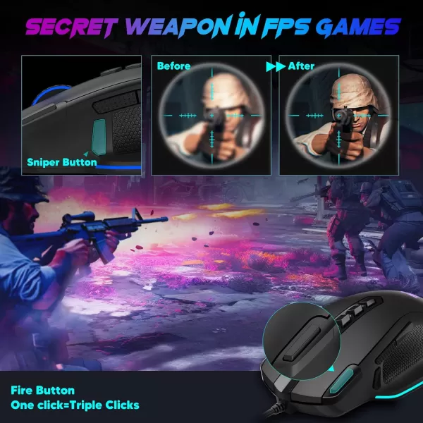 Redragon Wired Gaming Mouse RGB Backlit Ergonomic Gamer Mouse Up to 8000 DPI 11 Programmable Buttons ampamp 7 Backlit Modes Extra Sniper Button Mouse Gamer for Windows PC Gamers M614wired