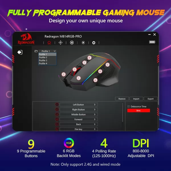Redragon Wired Gaming Mouse RGB Backlit Ergonomic Gamer Mouse Up to 8000 DPI 11 Programmable Buttons ampamp 7 Backlit Modes Extra Sniper Button Mouse Gamer for Windows PC Gamers M614trimode