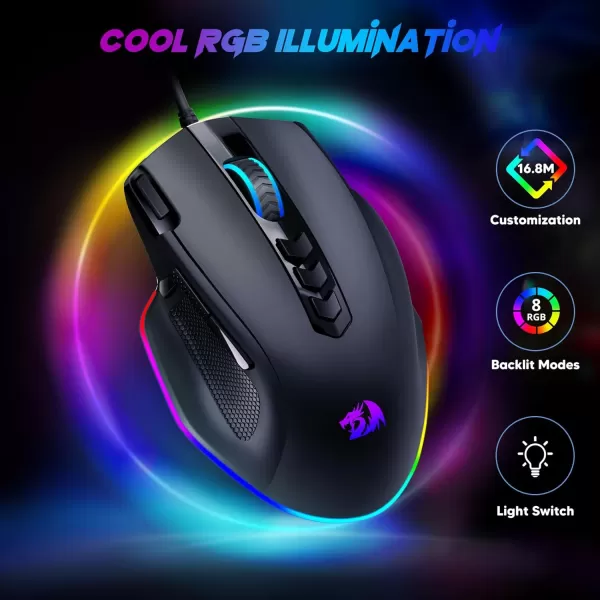 Redragon Wired Gaming Mouse RGB Backlit Ergonomic Gamer Mouse Up to 8000 DPI 11 Programmable Buttons ampamp 7 Backlit Modes Extra Sniper Button Mouse Gamer for Windows PC Gamers M614wired