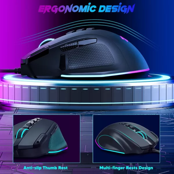 Redragon Wired Gaming Mouse RGB Backlit Ergonomic Gamer Mouse Up to 8000 DPI 11 Programmable Buttons ampamp 7 Backlit Modes Extra Sniper Button Mouse Gamer for Windows PC Gamers M614wired