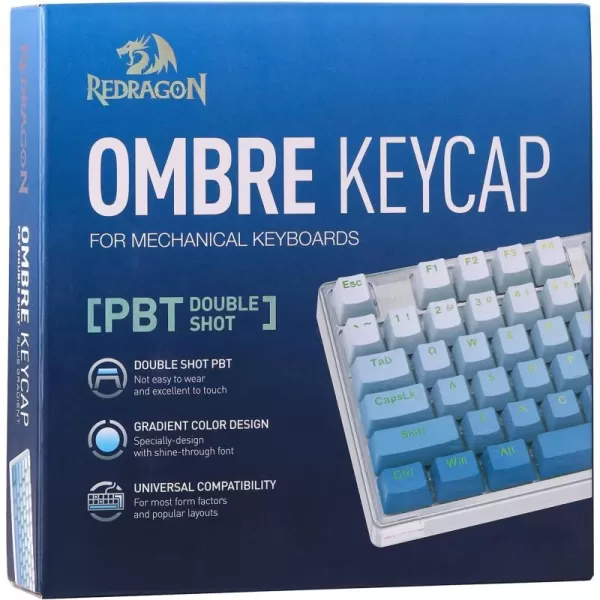 Redragon A134 Gradient Color Ombre Blue KeyCaps 104 Keys Standard Doubleshot PBT Keycap Set OEMCherry Profile English US ANSI Layout Compatible with All Redragon Mechanial KeyboardsOmbre Blue