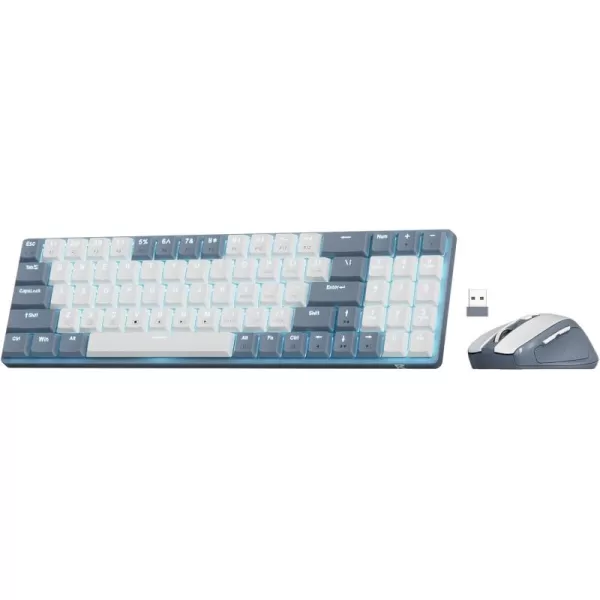 Redragon BS8772 Wireless Keyboard and Mouse Combo 75 78 Keys 24Ghz Wireless LowProfile Mechanical Keyboard wRechargeable Battery Single Blue Blacklight 2400 DPI Ergonomic MouseAsh Grey