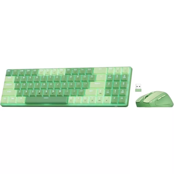 Redragon BS8772 Wireless Keyboard and Mouse Combo 75 78 Keys 24Ghz Wireless LowProfile Mechanical Keyboard wRechargeable Battery Single Blue Blacklight 2400 DPI Ergonomic MouseHerb Green