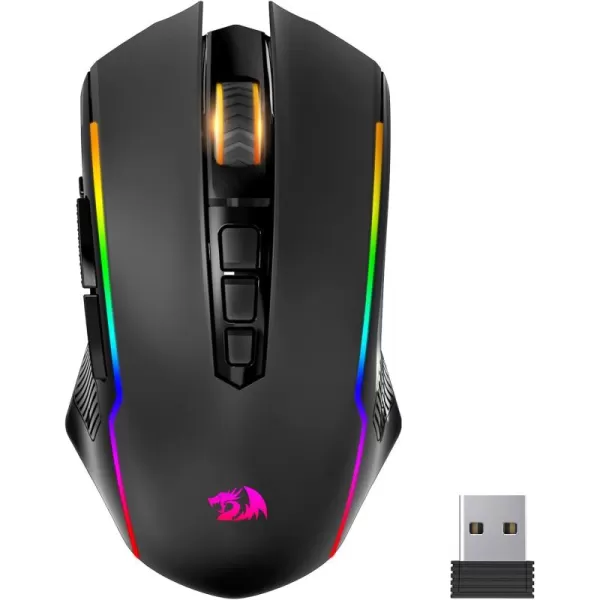 Redragon Gaming Mouse Wireless Mouse Gaming with 8000 DPI PC Gaming Mice with Fire Button RGB Backlit Programmable Ergonomic Mouse Gamer Rechargeable 70Hrs for Windows Mac Gamer BlackBlack